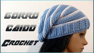 GORRO diseño caído en tejido crochet o ganchillo unisex tutorial paso a paso  Moda a Crochet [upl. by Ahsatam25]