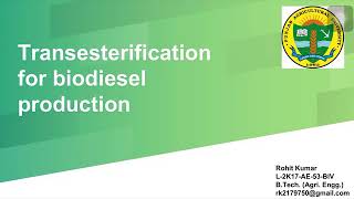 Transesterification for biodiesel production [upl. by Happ244]