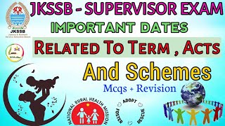 IMPORTANT DATES RELATED WITH TERM ACTS AND SCHEMES  MCQS  FOR JKSSB FEMALE SUPERVISOR EXAM [upl. by Smaj]