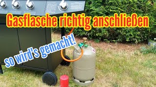 Gasflasche anschließen am Gasgrill Gasflasche mit Druckminderer anschließen [upl. by Aelegna895]