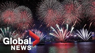 New Years 2019 Hong Kongs Victoria Harbour lit up by spectacular display [upl. by Emeric]