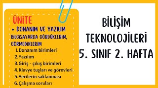 Bilişim Teknolojileri 5 Sınıf 2 Hafta Konu Anlatımı ve Soru Çözümleri  Donanım ve Yazılım [upl. by Aretak]