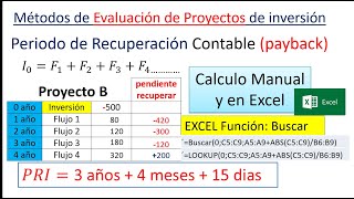 Calculo Periodo de recuperación inversión PAYBACK  Tabla Excel calculo de cualquier ejercicio [upl. by Fujio]