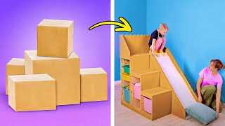 DIY Slide For Kids 📦🎢 And Other Cool Cardboard Hacks For Creative Parents [upl. by Hsetim393]