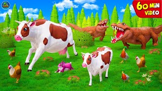 Farm Animals Rescue Farm Diorama Compilation 60 Min Video  Gorilla Cow Pig Lion  Wild Animals [upl. by Gaivn]