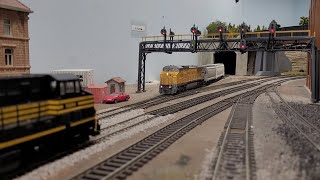 Union Pacific and Norfolk Southern Meet at the Signals  Elkhart Model Railroad Club [upl. by Kilian103]