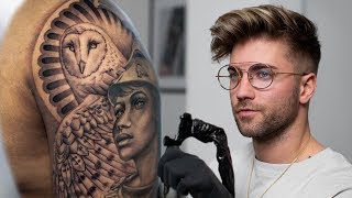 BLACK amp GREY OWL TATTOO TIME LAPSE [upl. by Cassidy]