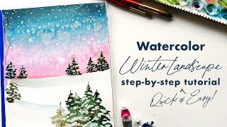 Easy Watercolor Winter Landscape Tutorial 10 minute painting [upl. by Brande84]