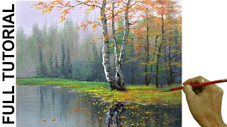 Acrylic Landscape Painting TUTORIAL  Birch Tree in Misty Forest  JMLisondra [upl. by Welcher]