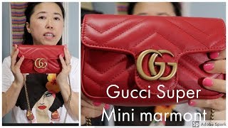 Gucci marmont super mini red  Whats in my bag [upl. by Sehcaep]