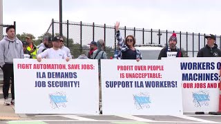 Dockworkers on strike in Boston after contract expires [upl. by Taite]