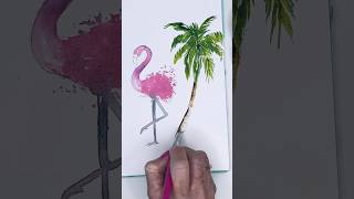 Watercolor Pink Flamingo 🦩And those hot pink brushes snappy and make creating so easy🖌️🎨 [upl. by Lasko]