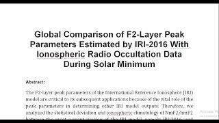 Global Comparison of F2 Layer Peak Parameters Estimated by IRI 2016 With Ionospheric Radio Occultati [upl. by Anedal]