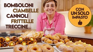 Bomboloni Ciambelle Cannoli Treccine e Frittelle CON UN SOLO IMPASTO  5 DOLCI LIEVITATI FRITTI [upl. by Panaggio]