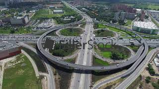 Cloverleaf intersection with circular overpass aerial view [upl. by Swayne20]