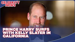 Prince Harry Learns to Surf with Pro Kelly Slater in California [upl. by Holmen]