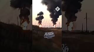 Oil depot on fire in Russias Rostov region after drone attack [upl. by Crespi495]