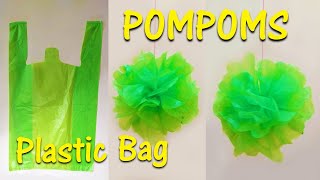 Flower Pompoms Using Plastic Bag  DIY Carry Bag Pompoms  Party Decorations [upl. by Romney397]