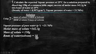 COLLIGATIVE PROPERTIES 102 Example 1 [upl. by Akceber]