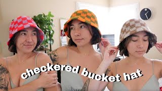 checkered bucket hat tutorial  how to crochet a bucket hat for beginners [upl. by Ial]