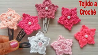 Cómo TEJER mini flores a CROCHEGancho para niñas flower purseHiar Clip Crochet flower crochet [upl. by Thrasher]