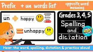 Grade 3 4 5 Spelling and Dictation Words Prefix Un Weekly List Lesson  Learn with Practice [upl. by Auqenet985]