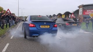 2x BMW M5 E60 V10 w Eisenmann Race Exhaust  INSANE BURNOUT [upl. by Bennink]