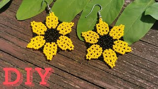 Kolczyki Słoneczniki z Koralików  Beaded Sunflower Earrings  DIY Tutorial [upl. by Atat]