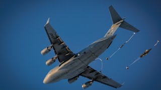 more than 100 paratroopers jump from two C17A G aircraft descending into the Donnelly Zone Alaska [upl. by Vally]