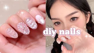 How to Do Cute Nails at Home ♡ beginners nail art tutorial 💅🏻 [upl. by Ahsad]