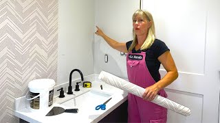 How to Hang Wallpaper in a Bathroom Like a PRO [upl. by Nnaeiluj64]