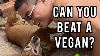 I bet you can’t beat a vegan in this calisthenics challenge plantbased pullups workout cute dog [upl. by Atikcir945]