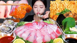 ASMR MUKBANG  기름 좔좔 두툼한 대방어회 ✨ 집에서 만든 막장 매운탕 라면사리까지 풀코스 먹방 YELLOW TAIL SASHIMI amp SPICY FISH STEW [upl. by Kwapong]