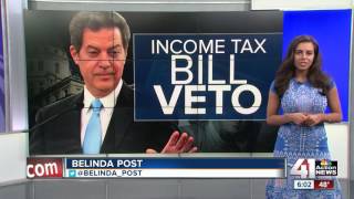 Kansas Gov Sam Brownback vetoes proposed income tax bill [upl. by Lekar669]