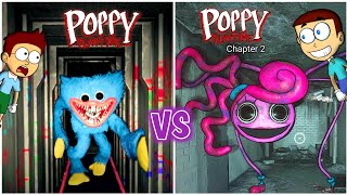 Poppy Playtime Chapter 1 vs Chapter 2  Huggy Wuggy vs mommy long legs  Shiva and Kanzo Gameplay [upl. by Margalit565]