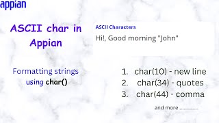 ASCII characters in Appian  char function  Format data using ascii code  Appian Tutorial [upl. by Parent511]