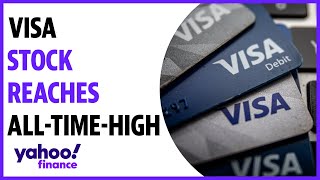 Visa stock reaches alltime high on retail spending optimism [upl. by Notlrac685]