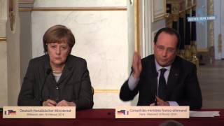 Conférence de presse avec Angela Merkel à lElysée  plaidoyer européiste de François Hollande [upl. by Georgeanna]