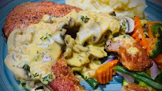 Grilled Salmon Steak with a Delicious Mustard Sauce and Mashed Potatoes [upl. by Sandye]