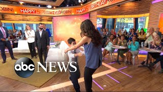 Boy 8 meets the bone marrow donor who saved his life live on GMA [upl. by Danyette186]