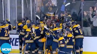 Quinnipiac scores in OT to defeat Wisconsin in DI mens hockey first round [upl. by Idoj400]