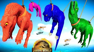 Blue Spinosaurus vs Pink Trex vs IRex vs Giganotosaurus Dinosaurs Battle Jurassic World Evolution 2 [upl. by Zertnom]