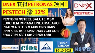 KS看股  马股 KLSE BURSA 分享  30102023 💥DNEX 获得PETRONAS 项目💥PESTECH 涨 12💥PESTECH SSTEEL SALUTE MSM [upl. by Ellehcim]