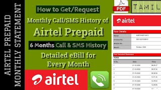 How to RequestGet Monthly Voice CallSMS History of Airtel Prepaid Tamil  K7  Statement  eBill [upl. by Emyam]