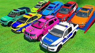 TRANSPORTING DACIA RANGE ROVER BMW VOLVO VOLKSWAGEN MERCEDES POLICE CARS WITH MAN TRUCK  FS22 [upl. by Ferretti]