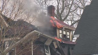 Akron fire House in Akrons Highland Square partially collapses after catching fire [upl. by Ardnuasak951]