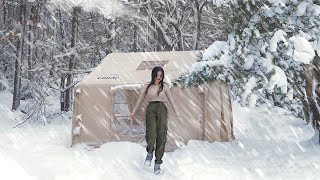 INFLATABLE TENT CAMPING IN A SNOW STORM ❄️ CAMPING ASMR [upl. by Eicaj]