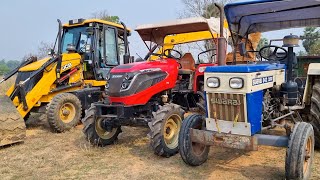 Jcb 3dx Backhoe Loader Machine Loading Red Soil In Mahindra and Swaraj Tractor  Jcb and Tractor [upl. by Jd623]