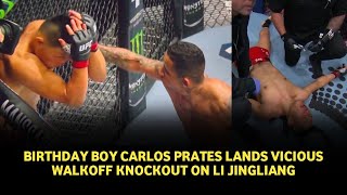 UFC 305 results Carlos Prates birthday present destroys Li Jingliang with impressive KO [upl. by Dlonra592]