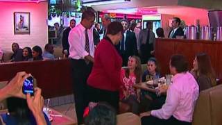 President Obama visits Roscoes chicken and waffles [upl. by Aylatan843]